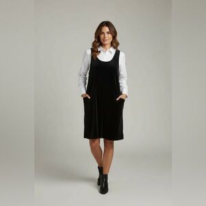 Vtg 90s BRYN CONNELLY Black Brushed Cotton Velveteen Jumper Dress Sz 16 Cottage